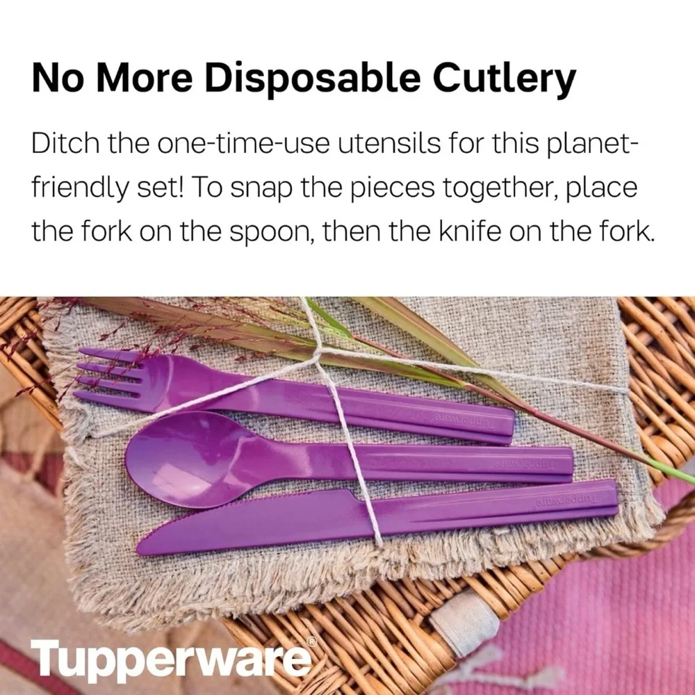 Tupperware NEW Outdoor Dining Cutlery 12-Piece Set (4 Sets) Snap Together Purple